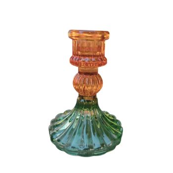 Świecznik szklany w kolorach pomarańczowo zielonym Duif